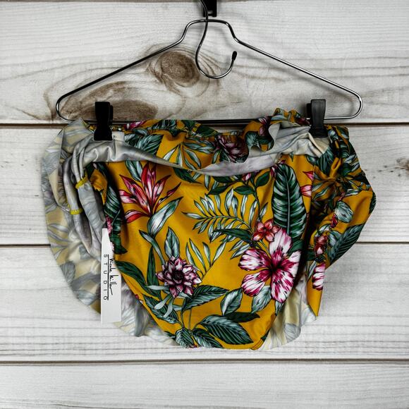 Nicole Miller Yellow Island Girl Print 2PC Tankini With Ruffle Skirt Size XL - Picture 7 of 10